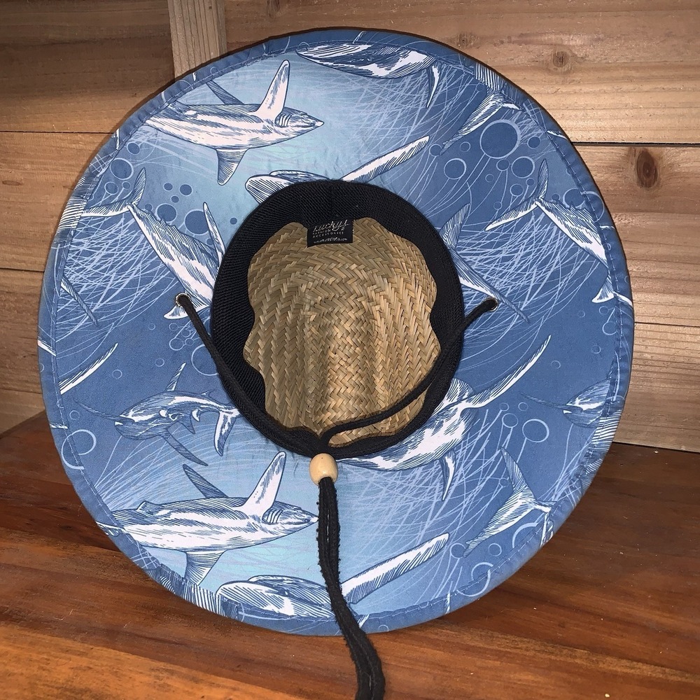 Lucky 7 STRAW HAT Fishing Shark Beach Summer Sun Shade Headgear Drawstring NWOT - Picture 5 of 7